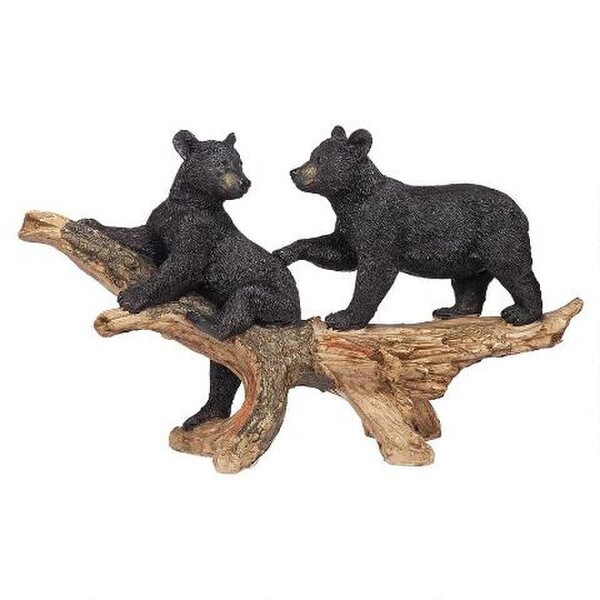 Bear Cubs Sculpture Wildlife Garden Climbing on Branch Playing Statue